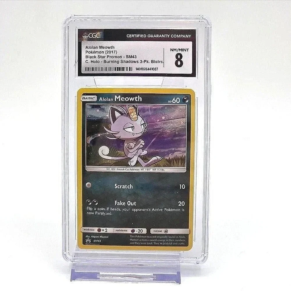 Pokemon Alolan Meowth SM43 Black Star Promo CGC 8 NM/Mint Cosmos Holo Sun Moon